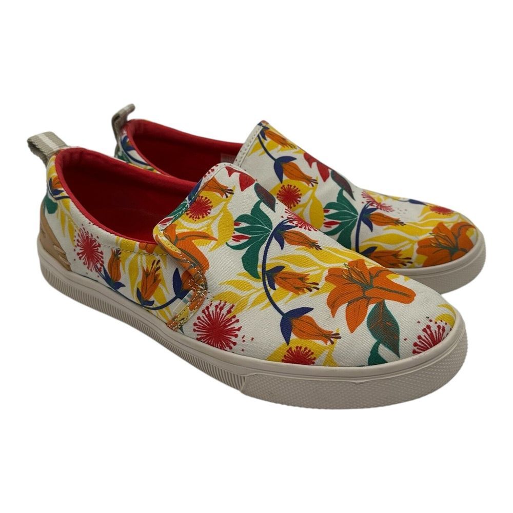 Toms TRVL LITE Shoes Womens 9.5 White Colorful Floral Hawaiian Slip On‎ Loafers
